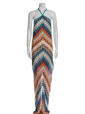 ALEXIS Maxi Halter Dress in Teal, Orange & Cream